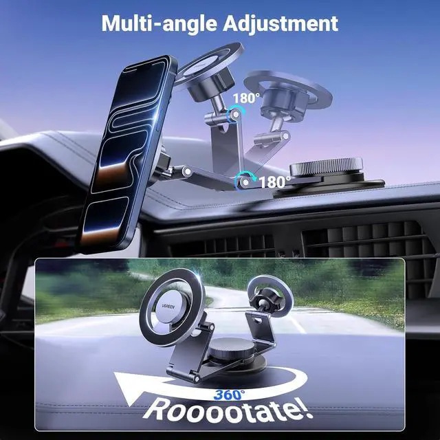Alt view image 2 of 7 - UGREEN for Magsafe Car Mount 360° Rotation Magnetic Phone Holder Dashboard Car Cellphone Holder Compatible with iPhone 17 16 15 14 13 12 Series and MagSafe Case