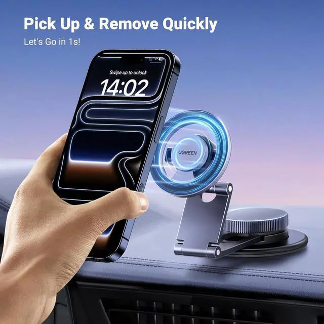 Alt view image 3 of 7 - UGREEN for Magsafe Car Mount 360° Rotation Magnetic Phone Holder Dashboard Car Cellphone Holder Compatible with iPhone 17 16 15 14 13 12 Series and MagSafe Case