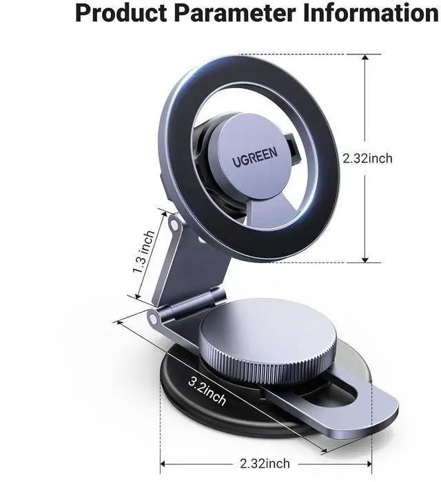 Alt view image 7 of 7 - UGREEN for Magsafe Car Mount 360° Rotation Magnetic Phone Holder Dashboard Car Cellphone Holder Compatible with iPhone 17 16 15 14 13 12 Series and MagSafe Case