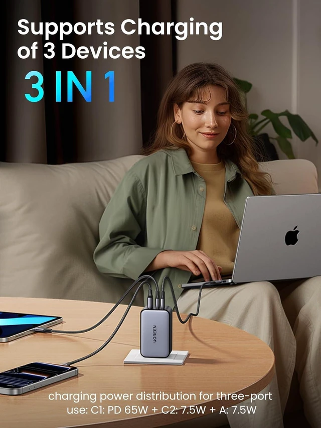 Alt view image 3 of 7 - Nexode X 100W GaN USB C Wall Charger, 3-Port Foldable Compact PPS Fast Power Adapter for MacBook Pro, iPad Pro/Air, iPhone 17/16/15 Series, Galaxy S25/S24 Ultra, Pixel 10/9, Steam Deck
