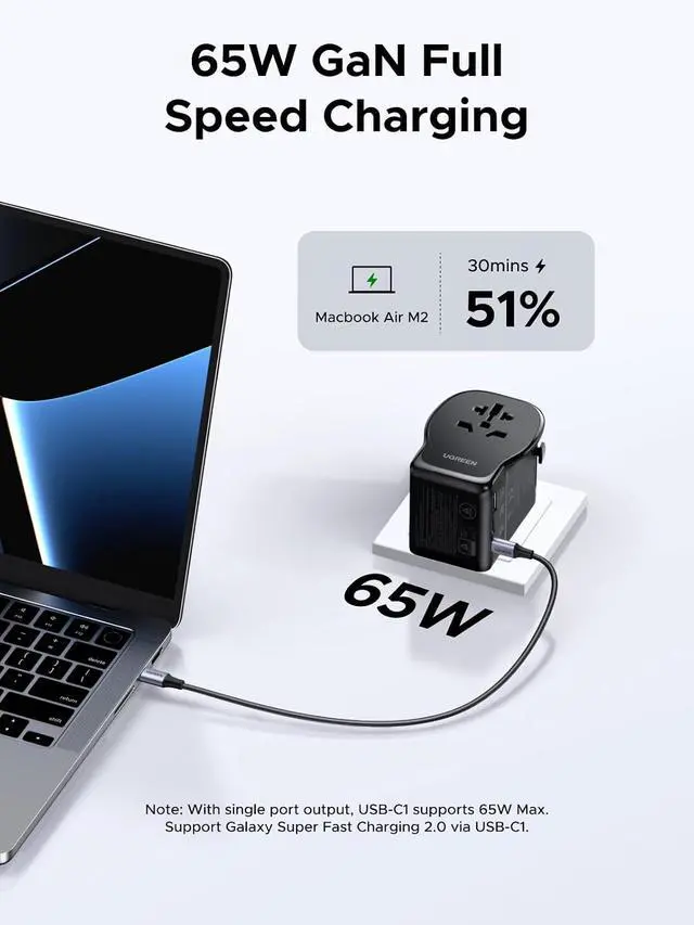 Alt view image 3 of 7 - UGREEN 65W Max 4-Port Universal Travel Adapter Worldwide