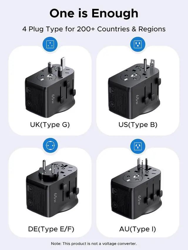 Alt view image 2 of 7 - UGREEN 65W Max 4-Port Universal Travel Adapter Worldwide