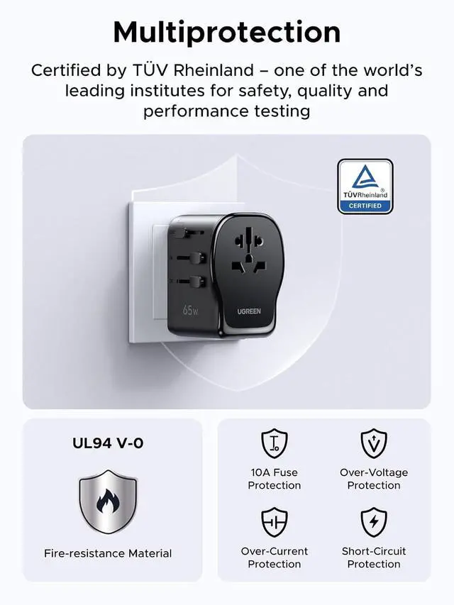 Alt view image 7 of 7 - UGREEN 65W Max 4-Port Universal Travel Adapter Worldwide