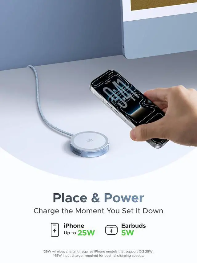 Alt view image 3 of 7 - UGREEN MagFlow Qi2.2 25W MagSafe Compatible Wireless Charging Pad