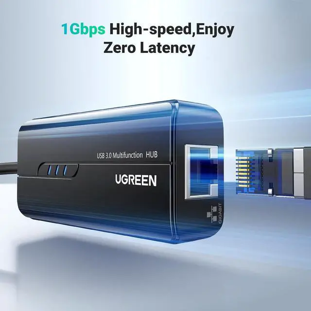 Alt view image 3 of 6 - UGREEN USB 3.0 Hub Ethernet Adapter, with 3 USB 3.0 Ports Hub 1000Mbps