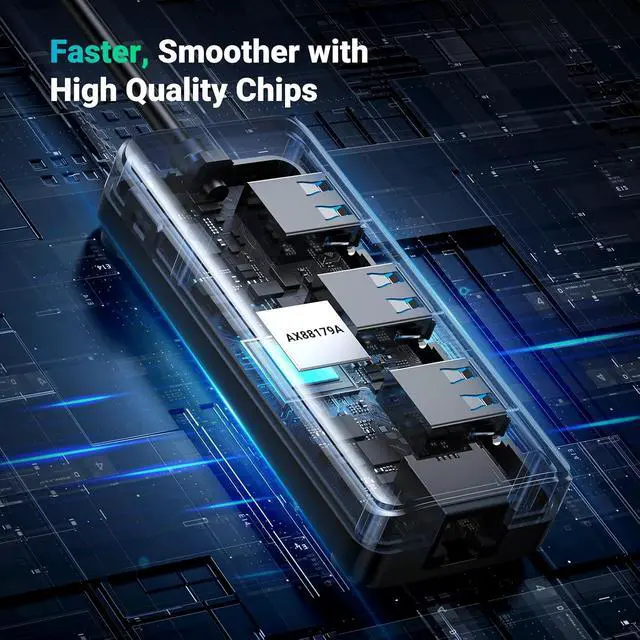 Alt view image 6 of 6 - UGREEN USB 3.0 Hub Ethernet Adapter, with 3 USB 3.0 Ports Hub 1000Mbps