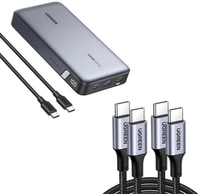 Main image of UGREEN 145W Power Bank Bundle with 100W 2-Pack 3.3 FT USB C Cable