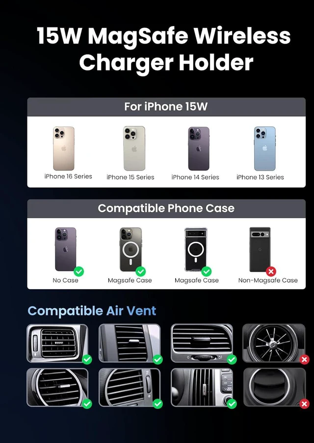 Alt view image 6 of 7 - Qi2 15W Magnetic Wireless Car Charger Mount