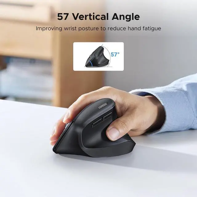 Alt view image 2 of 7 - UGREEN 2.4G Mouse Wireless Vertical Ergonomic Mouse, Adjustable DPI Office Cordless 6 Buttons, Computer Mouse with 1000/1600/2000/4000 DPI for Windows/Mac OS etc