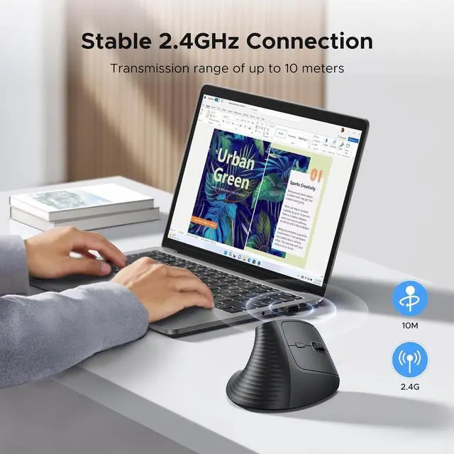 Alt view image 3 of 7 - UGREEN 2.4G Mouse Wireless Vertical Ergonomic Mouse, Adjustable DPI Office Cordless 6 Buttons, Computer Mouse with 1000/1600/2000/4000 DPI for Windows/Mac OS etc