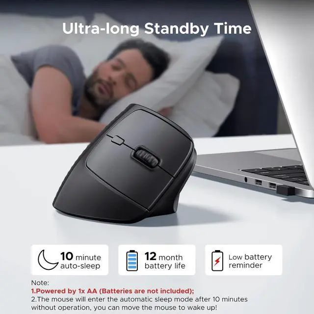 Alt view image 6 of 7 - UGREEN 2.4G Mouse Wireless Vertical Ergonomic Mouse, Adjustable DPI Office Cordless 6 Buttons, Computer Mouse with 1000/1600/2000/4000 DPI for Windows/Mac OS etc