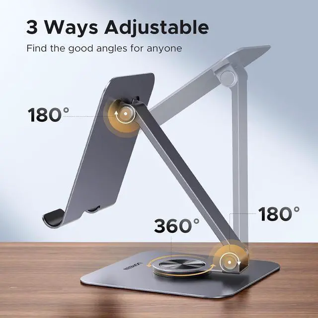 Alt view image 3 of 7 - UGREEN Tablet Stand Holder for Desk 360° Rotating Base Aluminum Tablet Holder Adjustable Multi-Angle Home Office Accessories Compatible with iPad Pro Air Mini 13 12.9 11 Inch