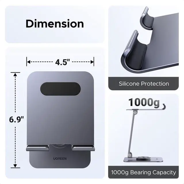 Alt view image 5 of 7 - UGREEN Tablet Stand Holder for Desk 360° Rotating Base Aluminum Tablet Holder Adjustable Multi-Angle Home Office Accessories Compatible with iPad Pro Air Mini 13 12.9 11 Inch