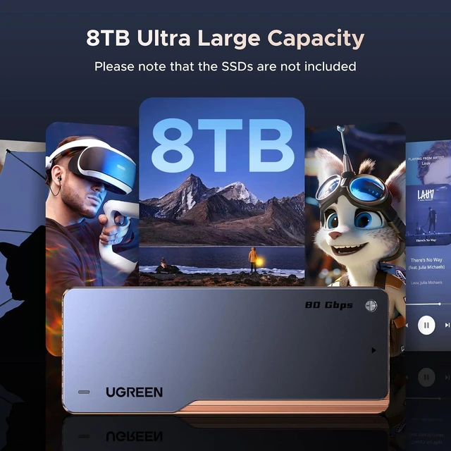 Alt view image 4 of 7 - UGREEN 80Gbps M.2 NVMe SSD Enclosure with Cooling Fan