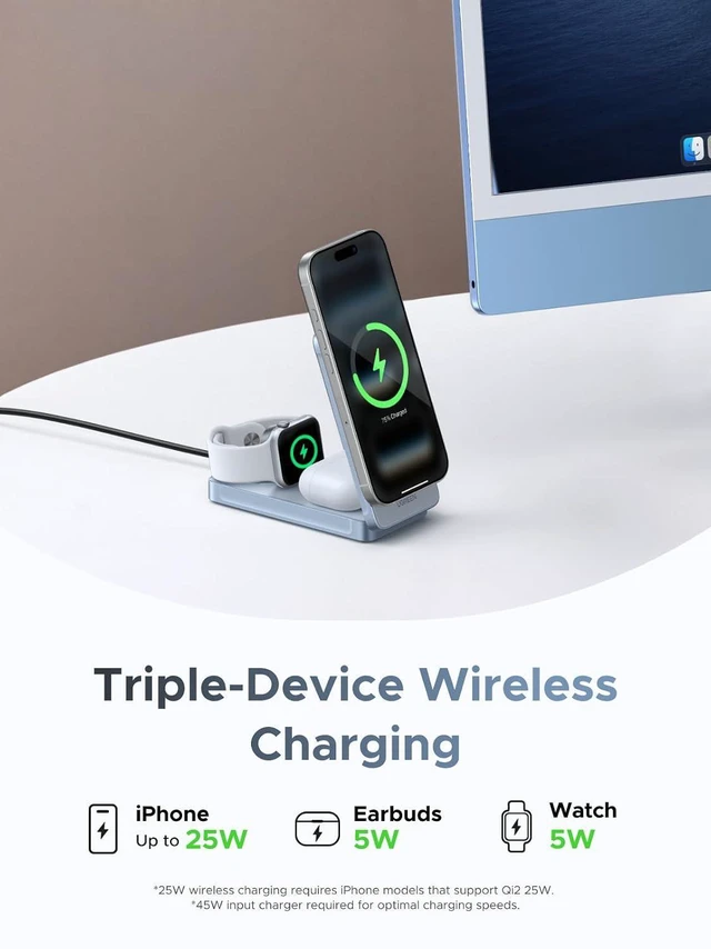 Alt view image 3 of 7 - MagFlow Qi2.2 25W 3-in-1 Foldable Wireless Charging Station