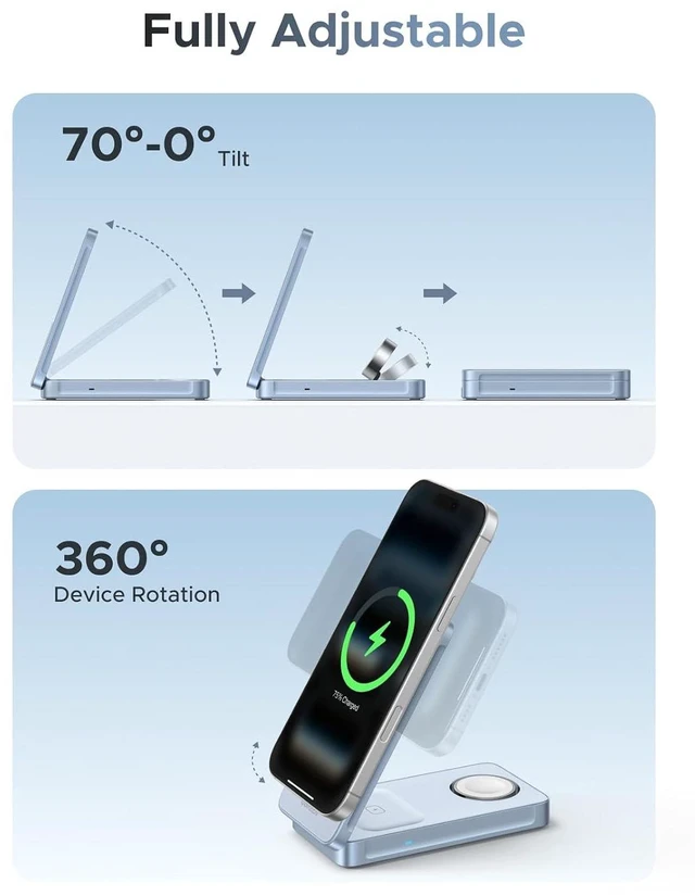 Alt view image 5 of 7 - MagFlow Qi2.2 25W 3-in-1 Foldable Wireless Charging Station