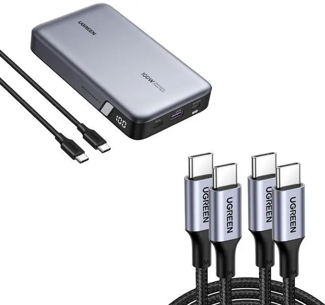 Main image of UGREEN 100W Power Bank Bundle with 100W 2-Pack 3.3FT USB C Cable