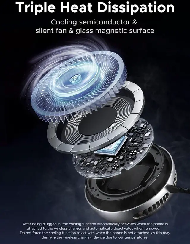 Alt view image 4 of 7 - UGREEN Qi2.2 25W Magnetic Wireless Charging Pad with TEC Cooling Fan