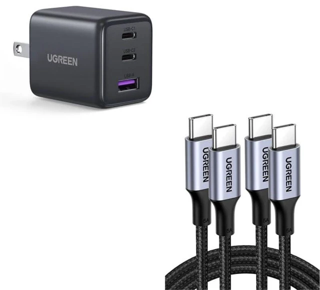 Main image of UGREEN 100W USB-C Cable (2-Pack) + 30W USB-C GaN Charger Bundle High-Speed Charging Combo for Laptop, Phone & Tablet