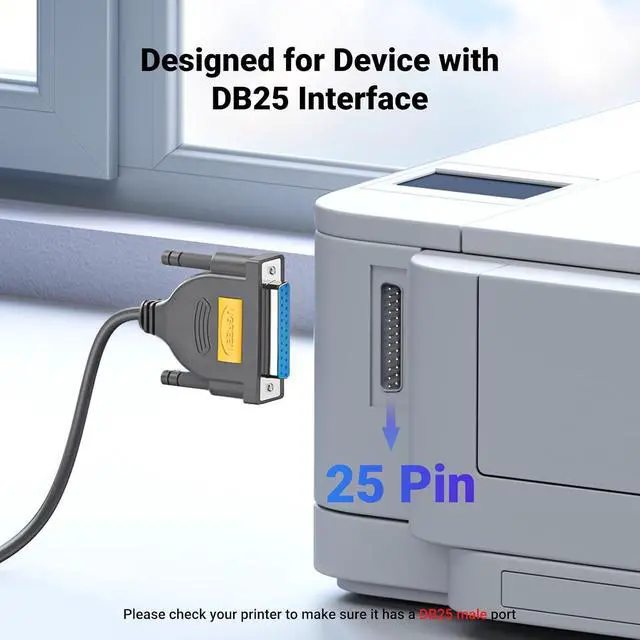 Alt view image 3 of 7 - UGREEN USB Male to DB25 Female Parallel (25 Pin) Printer Cable Adapter 6FT