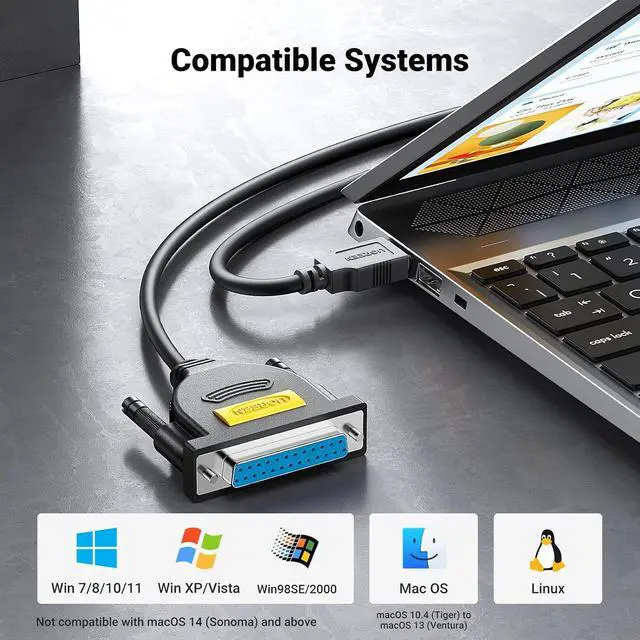 Alt view image 4 of 7 - UGREEN USB Male to DB25 Female Parallel (25 Pin) Printer Cable Adapter 6FT