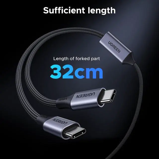 Alt view image 3 of 7 - UGREEN 140W USB C Cable 2-in-1, Fast Charging, 5ft