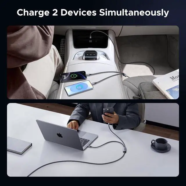 Alt view image 4 of 7 - UGREEN 140W USB C Cable 2-in-1, Fast Charging, 5ft