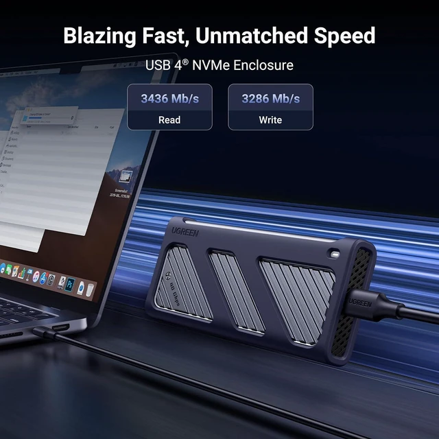 Alt view image 2 of 7 - UGREEN 40Gbps M.2 NVMe SSD Enclosure with Cooling Fan&Anti-Drop Cover