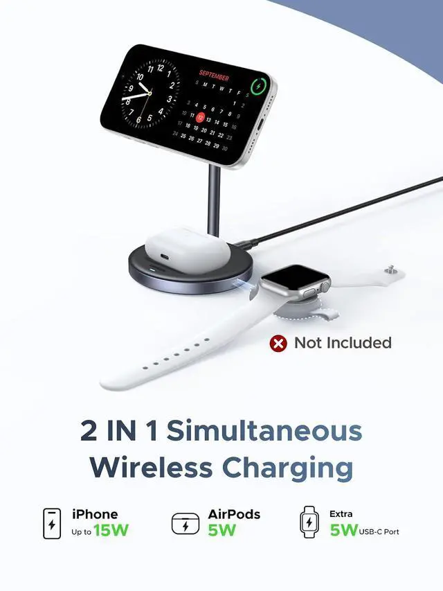 Alt view image 3 of 7 - UGREEN Qi2 15W 2-in-1 MagSafe-Compatible Wireless Charging Stand