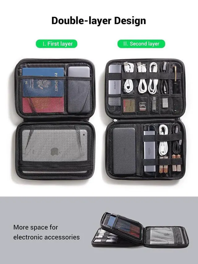 Alt view image 3 of 7 - UGREEN Electronic Organizer Travel Cable Organizer Storage Bag for Data Cables, USB C Charger, SD Card, Hard Drive, Charging Cord, Mouse, Power Bank, Phone, Power Adapter Plug Electronics Accessories