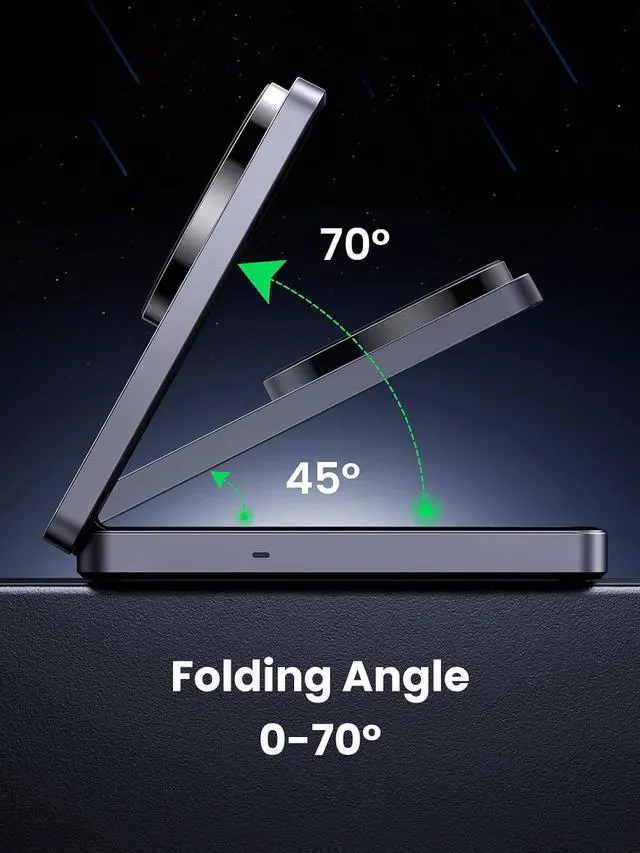 Alt view image 3 of 7 - UGREEN MagFlow Qi2 15W 2-in-1 Foldable Wireless Charger Stand