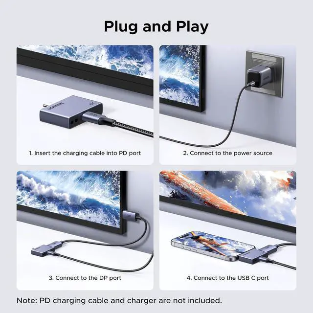 Alt view image 5 of 7 - UGREEN USB C to DisplayPort 1.4 Adapter 8K@60Hz with PD 100W Fast Charging