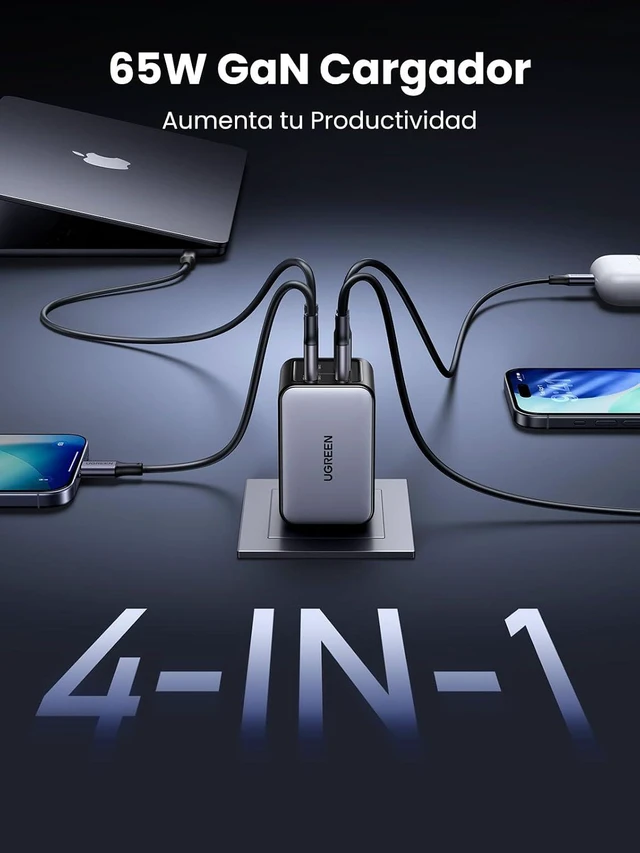 Alt view image 2 of 6 - UGREEN 65W 4-Port GaN USB C Wall Charger Bundle with 100W 6.6ft 2-Pack USB C Cable Compatible with iPhone 17/17 Pro/17 Pro Max, MacBook Pro/Air, Galaxy S25/S24, iPad Pro/Air, Pixel 10