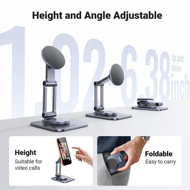 Alt view image 4 of 7 - UGREEN 360° Rotation Magnetic iPhone Stand for MagSafe, Cell Phone Stand for Desk Ergonomic Design Adjustable Compatible with iPhone 17 Air 16 Pro 15 Pro Max 14 Plus 13 12 and MagSafe Case