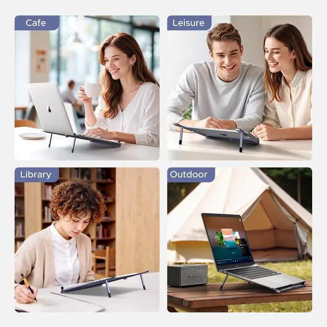 Alt view image 4 of 7 - UGREEN Portable Laptop Stand, Foldable & Compact Aluminum Computer Stand Holder for Desk, Adjustable Ergonomic Laptop Riser for MacBook, Travel-Friendly for 10-17 Inch Laptops