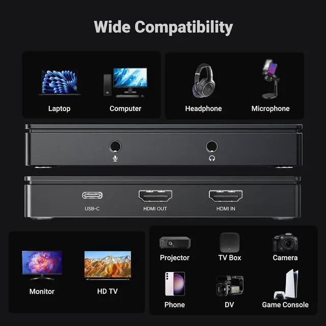 Alt view image 6 of 7 - UGREEN Full HD 2K 30Hz 1080P 60FPS Video Capture Card USB C 3.0