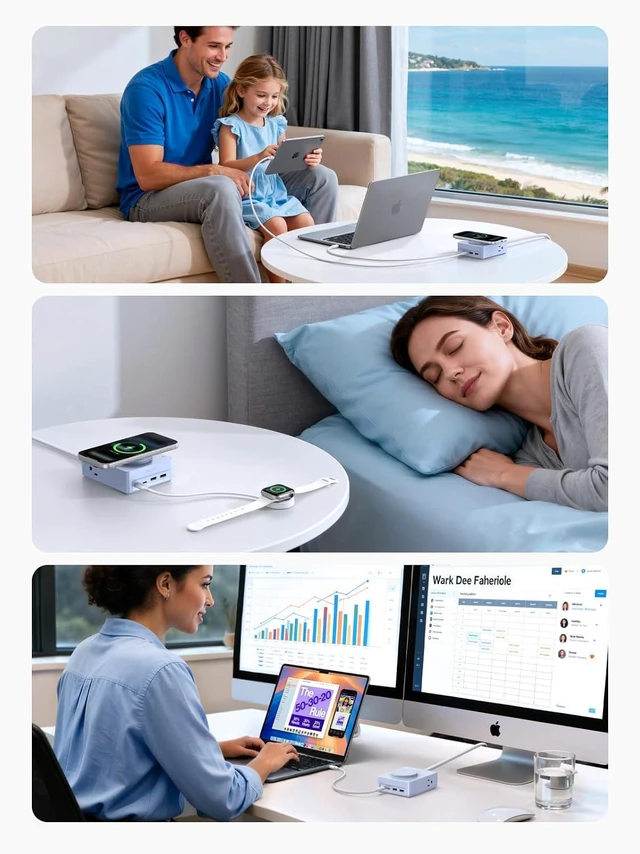 Alt view image 7 of 7 - UGREEN 15W 8-Port Wireless Charger Power Strip with 5FT Extension Cord