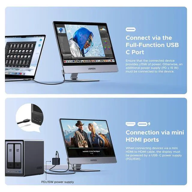 Alt view image 4 of 7 - UGREEN 16 Inch 2.5K Portable Monitor with Magnetic Stand for Work & Gaming