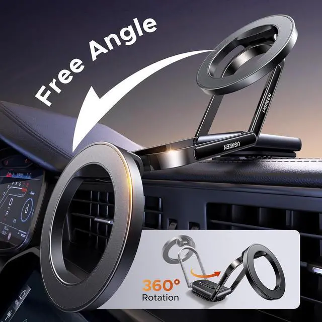 Alt view image 3 of 7 - UGREEN for Magsafe Car Mount Dashboard 360° Rotation Magnetic Phone Holder Removable Design Car Cellphone Holder Compatible with iPhone 17 16 15 14 13 12 Series and MagSafe Case Strongest Magnet