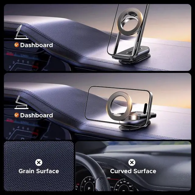 Alt view image 5 of 7 - UGREEN for Magsafe Car Mount Dashboard 360° Rotation Magnetic Phone Holder Removable Design Car Cellphone Holder Compatible with iPhone 17 16 15 14 13 12 Series and MagSafe Case Strongest Magnet
