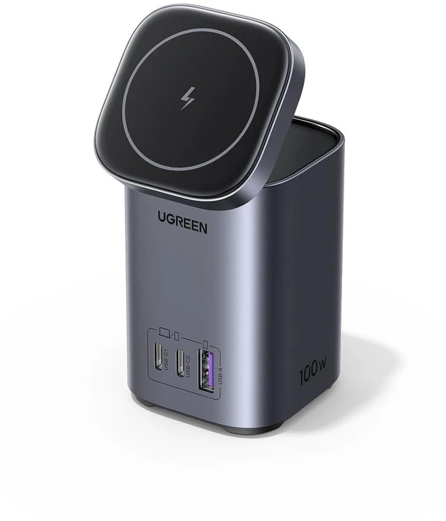 Main image of Nexode 100W USB C Charging Station, 4-Port GaN Desktop Charger with 15W Qi2 MagSafe Wireless Charging Stand for iPhone 17/16/15/14/13/12, AirPods Pro, MacBook Pro, Galaxy S25/S24, Pixel 10/9