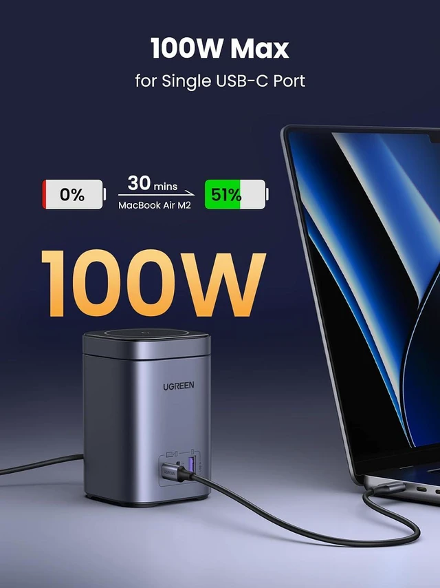 Alt view image 3 of 7 - Nexode 100W USB C Charging Station, 4-Port GaN Desktop Charger with 15W Qi2 MagSafe Wireless Charging Stand for iPhone 17/16/15/14/13/12, AirPods Pro, MacBook Pro, Galaxy S25/S24, Pixel 10/9