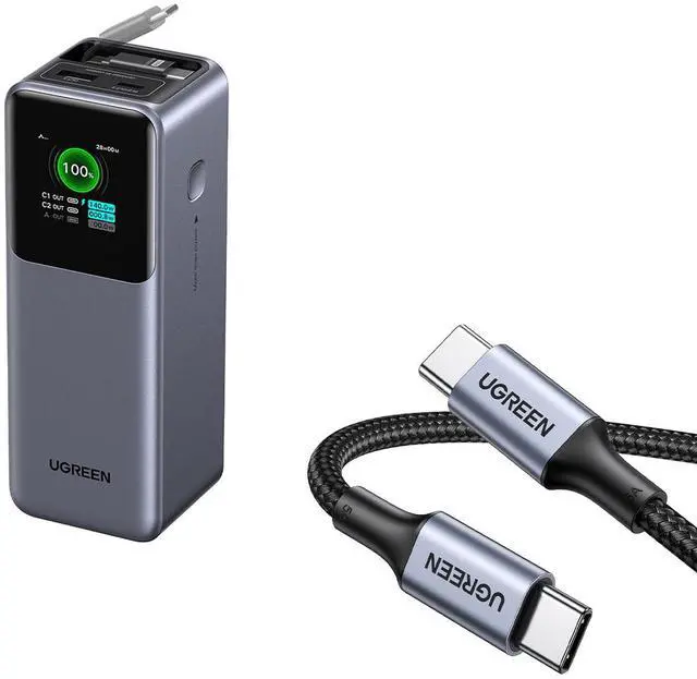 Main image of UGREEN 165W Power Bank + 2-Pack 100W Braided USB-C Cables