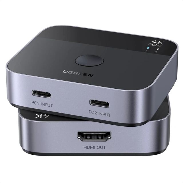 Main image of 2 USB C in 1 HDMI Out Switch, Aluminum, 4K@60Hz, HDR, HDCP 2.2