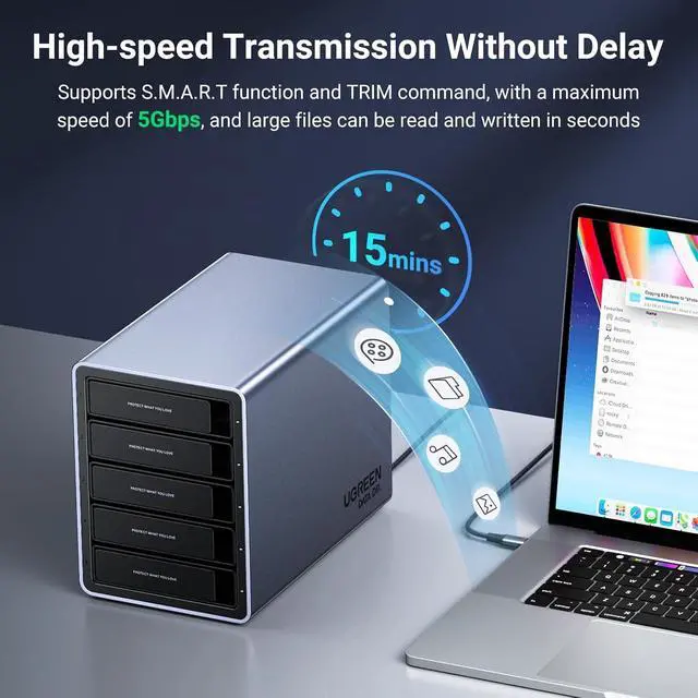 Alt view image 3 of 6 - UGREEN 5-Bay USB-C DAS Enclosure, 8 RAID Modes for 2.5/3.5" SATA HDD/SSD
