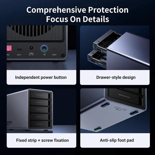 Alt view image 5 of 6 - UGREEN 5-Bay USB-C DAS Enclosure, 8 RAID Modes for 2.5/3.5" SATA HDD/SSD