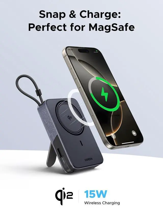 Alt view image 2 of 7 - UGREEN 10000mAh Qi2 15W Magnetic Power Bank PD 30W for iPhone 17 Pro