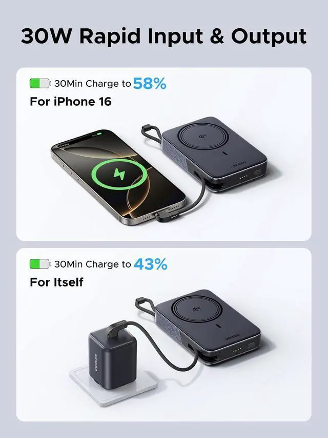 Alt view image 3 of 7 - UGREEN 10000mAh Qi2 15W Magnetic Power Bank PD 30W for iPhone 17 Pro