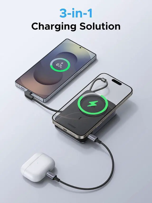 Alt view image 6 of 7 - UGREEN 10000mAh Qi2 15W Magnetic Power Bank PD 30W for iPhone 17 Pro