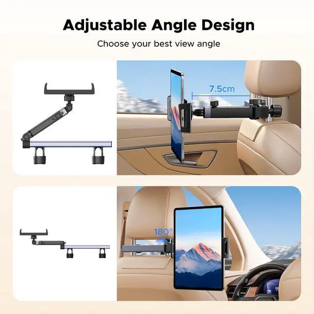 Alt view image 2 of 7 - UGREEN Car Headrest Tablet Holder Adjustable Extension Arm Backseat Mount Car Seat for Kids Travel Accessory Compatible with iPad Air Mini iPhone Galaxy Tab Switch 4.7-9.84 inches Devices